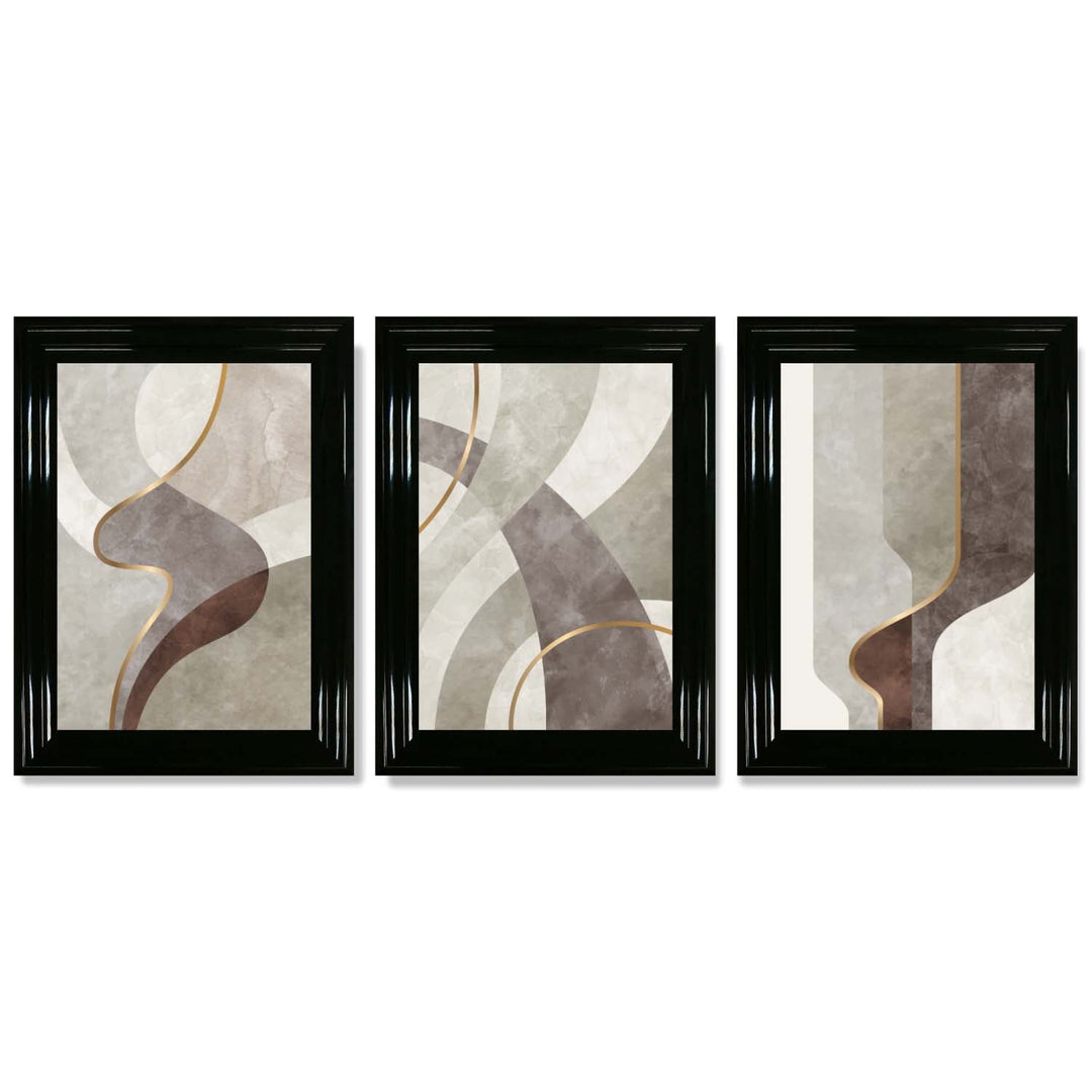 Beige und Braun, 3er-Set abstrakter, gerahmter Kunstdrucke mit Wirbelmuster