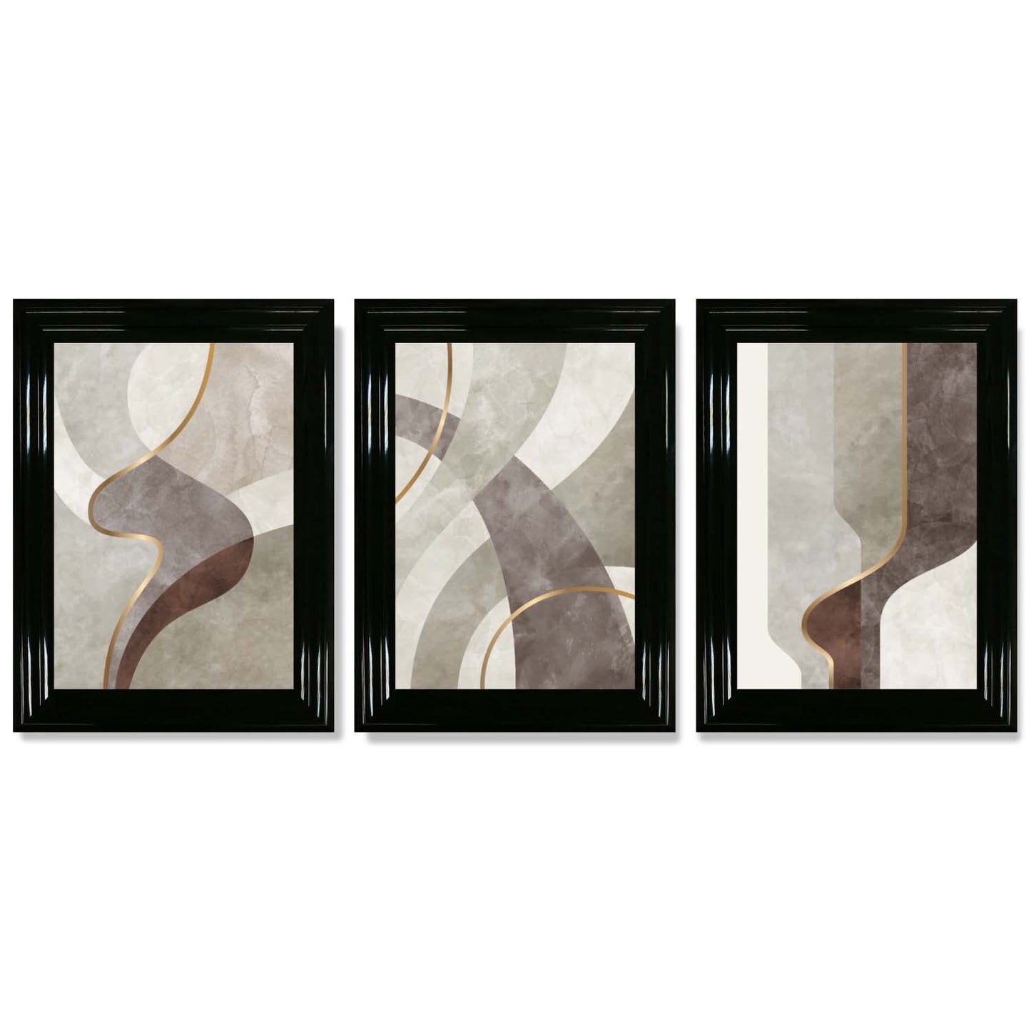 Beige und Braun, 3er-Set abstrakter, gerahmter Kunstdrucke mit Wirbelmuster