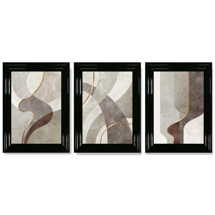 Beige und Braun, 3er-Set abstrakter, gerahmter Kunstdrucke mit Wirbelmuster