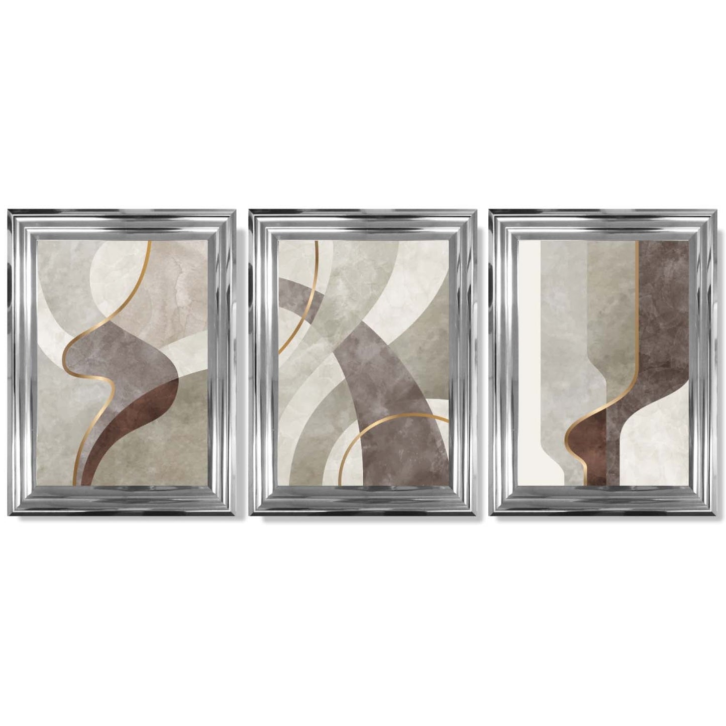 Beige und Braun, 3er-Set abstrakter, gerahmter Kunstdrucke mit Wirbelmuster
