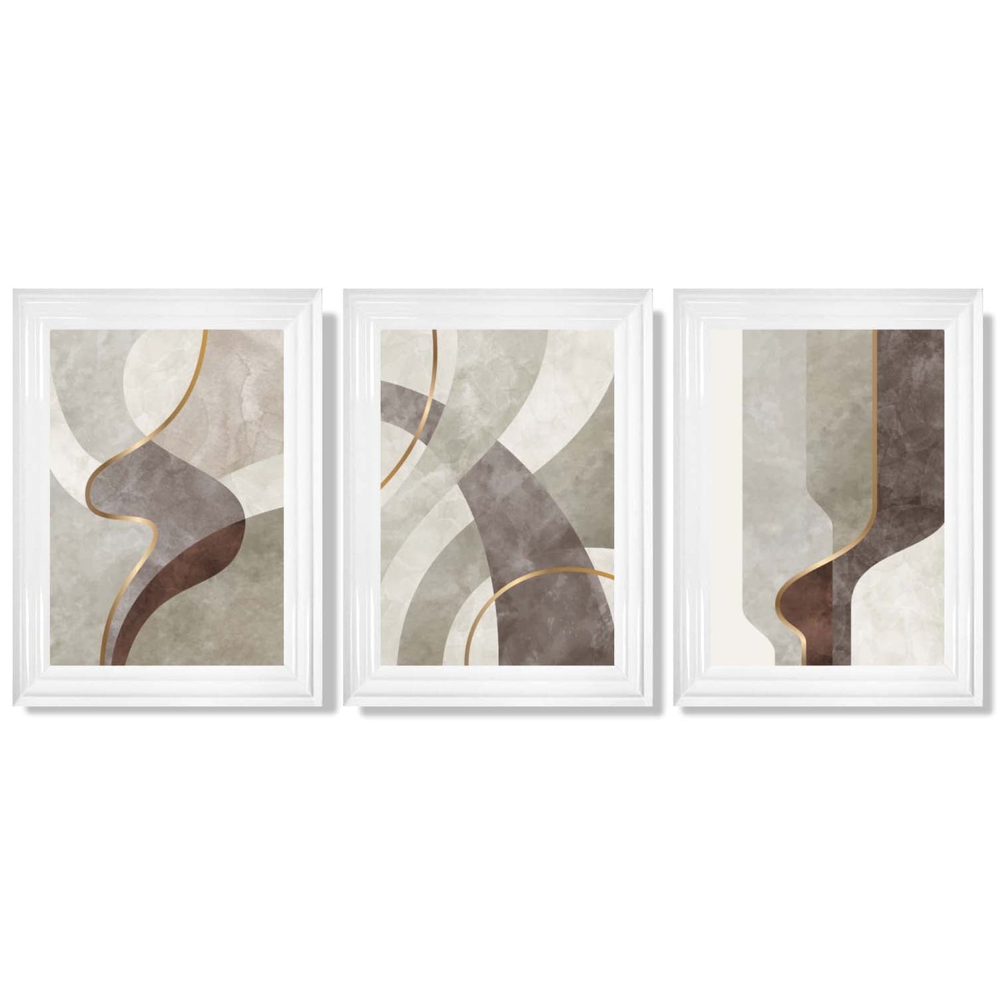 Beige und Braun, 3er-Set abstrakter, gerahmter Kunstdrucke mit Wirbelmuster