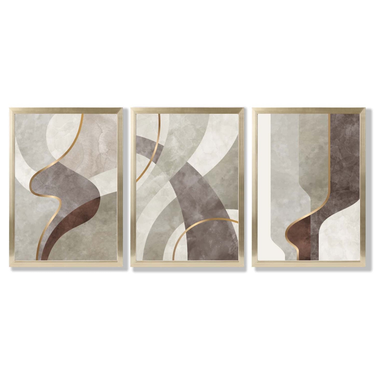 Beige und Braun, 3er-Set abstrakter, gerahmter Kunstdrucke mit Wirbelmuster