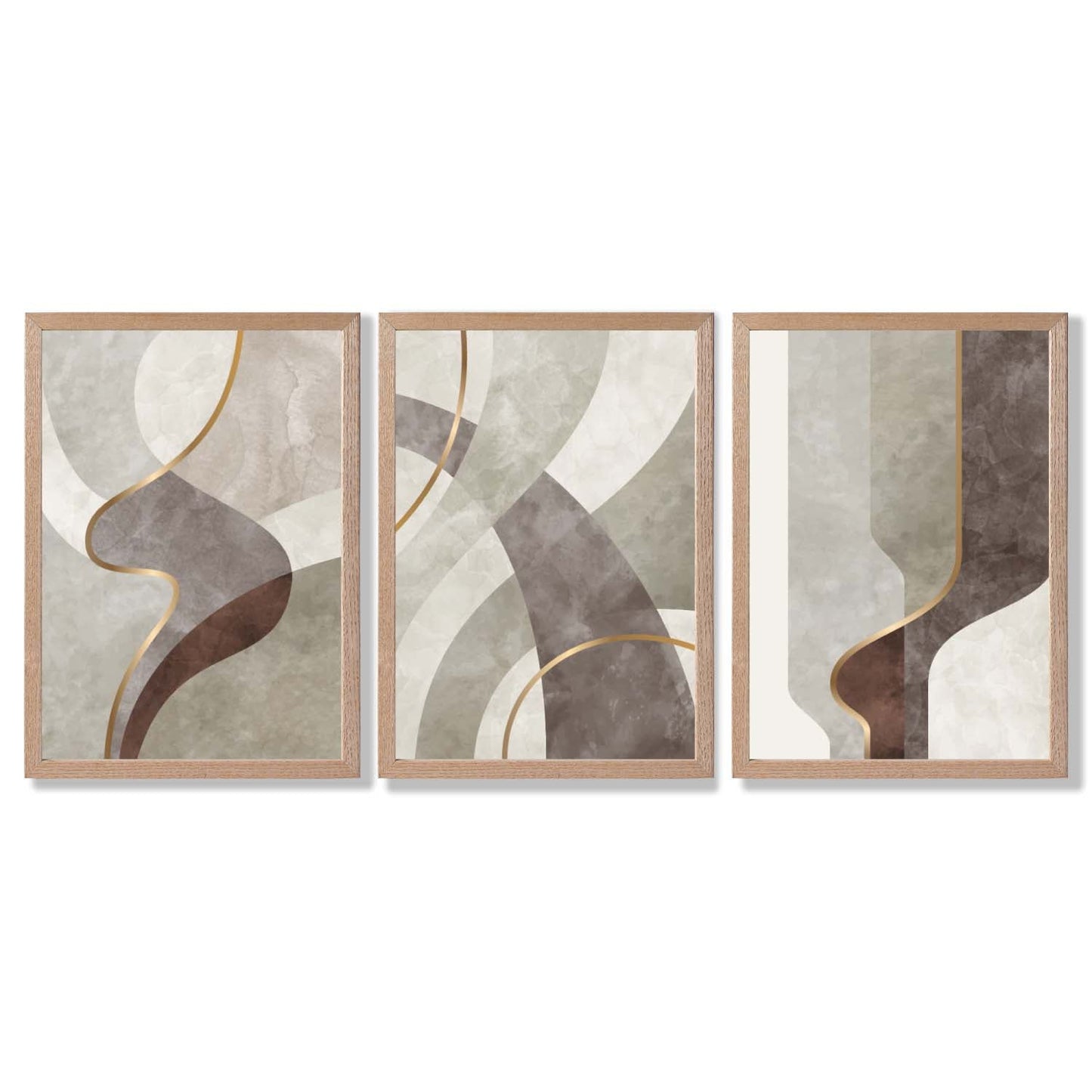 Beige und Braun, 3er-Set abstrakter, gerahmter Kunstdrucke mit Wirbelmuster