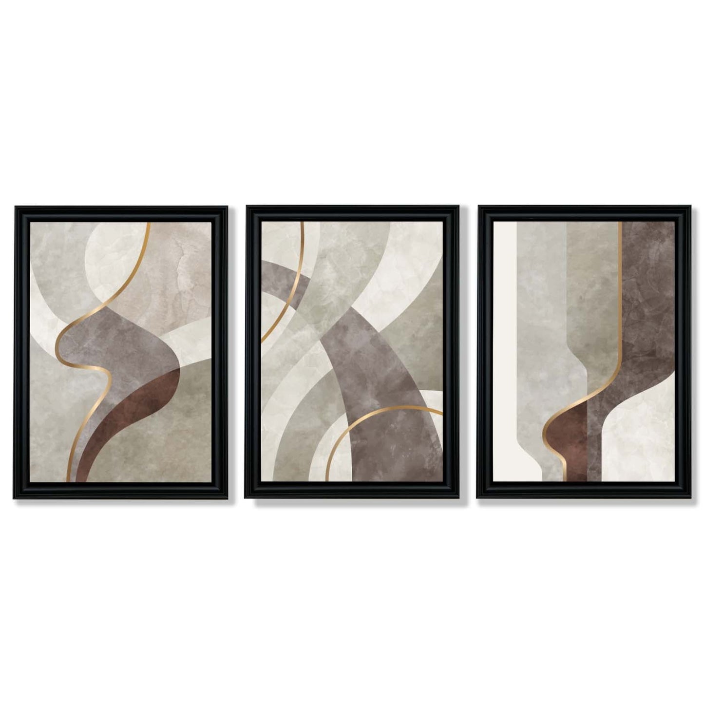 Beige und Braun, 3er-Set abstrakter, gerahmter Kunstdrucke mit Wirbelmuster