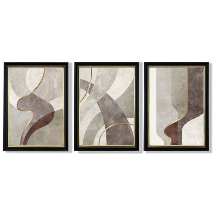 Beige und Braun, 3er-Set abstrakter, gerahmter Kunstdrucke mit Wirbelmuster