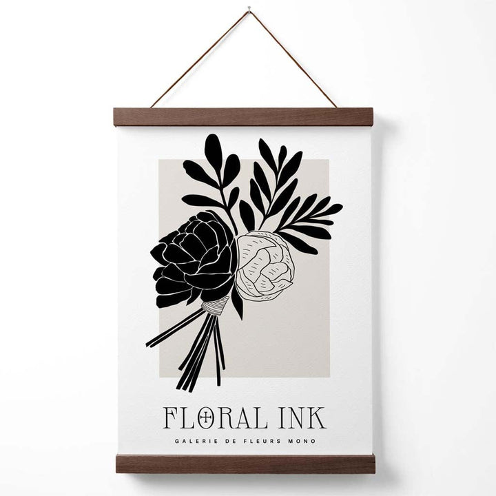 Poster mit geschlossenem Pfingstrosenmotiv in Schwarz und Beige (inkl. Aufhänger)