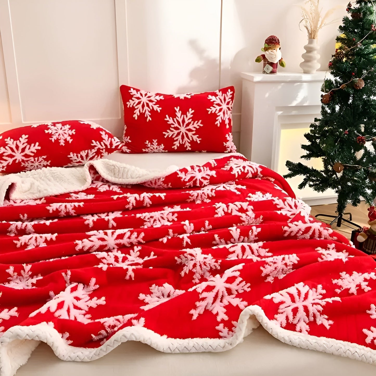 Weiche Fleece-Decke mit Schneeflockenmuster – Kuschelig & wärmend | Ideal für Sofa und Bett | Karnz