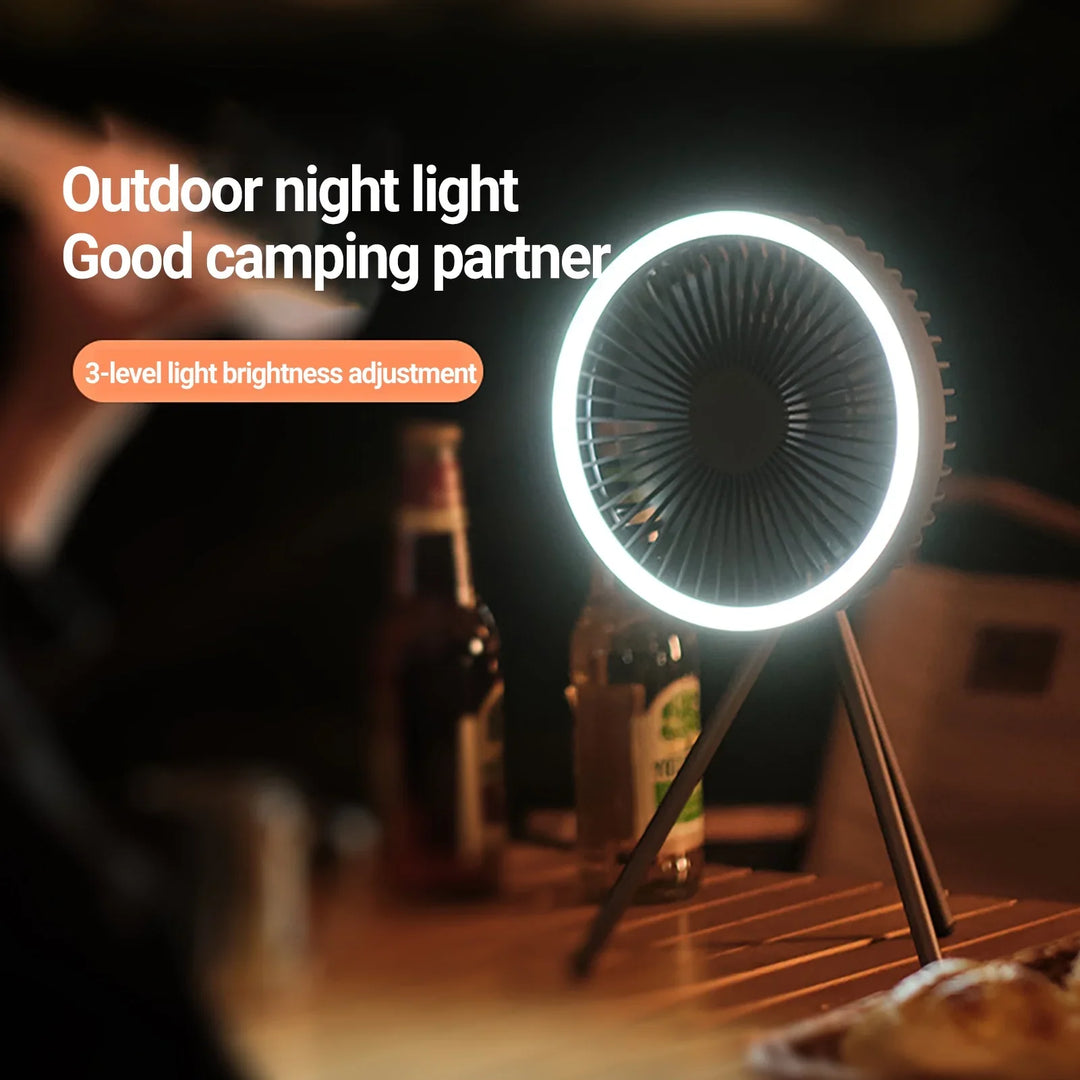 Wiederaufladbarer 10.000mAh Camping Ventilator mit LED-Beleuchtung und Powerbank | Karnz