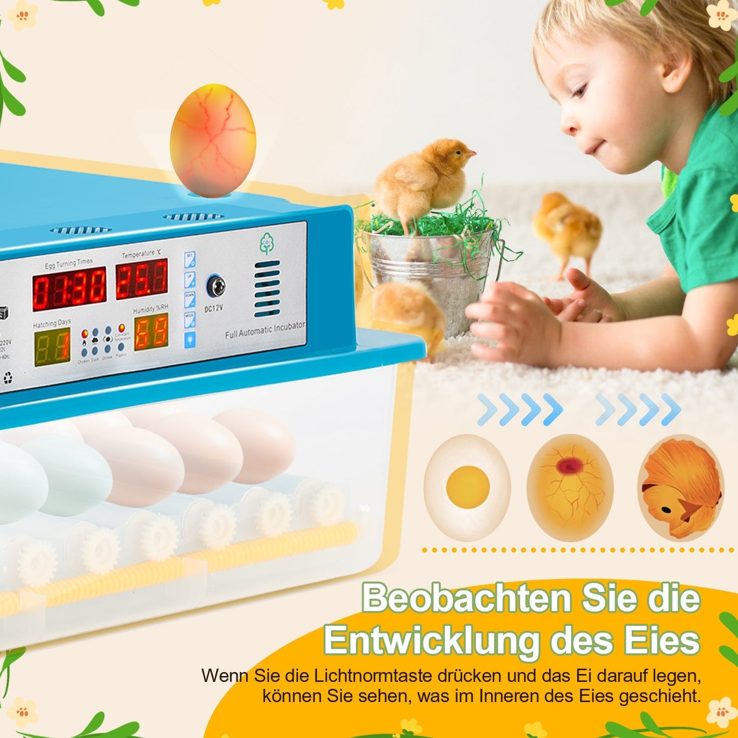 Brutautomat Vollautomatisch Inkubator für Hühner 64 Eier | Karnz