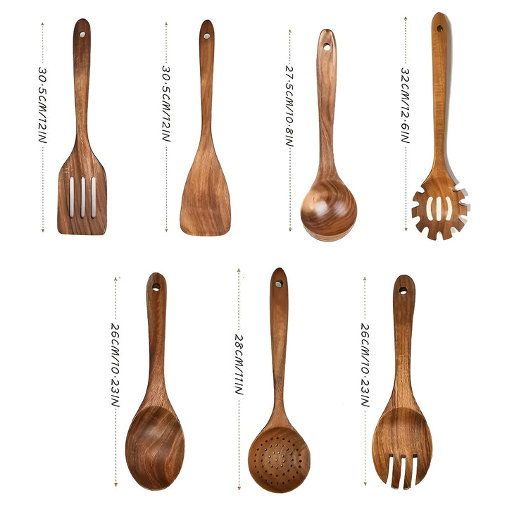 7-teiliges Holz-Küchenutensilien-Set für Töpfe und tägliches Kochen | Karnz