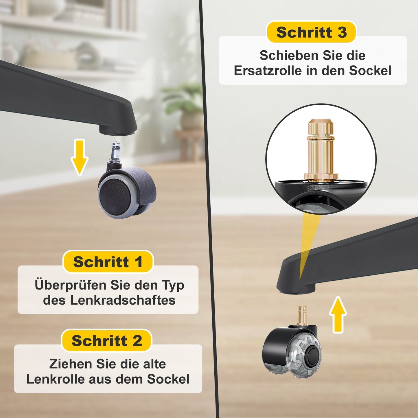5 Stück BürostuhlRollen Drehstuhlrollen 10mm x 22mm | Karnz