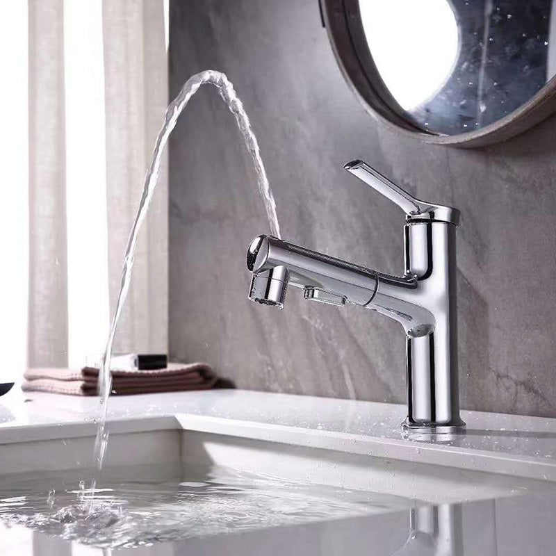 Zeitgenössischer Waschbecken Wasserhahn Plian Niedriger Bogen Drei-Loch Badewasserhahn