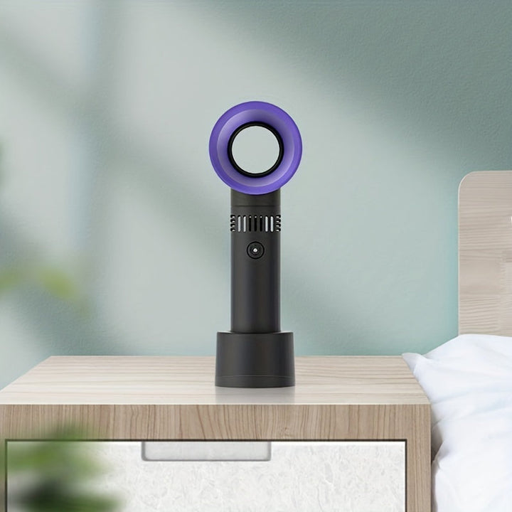 1 Stück USB wiederaufladbarer bladeless Handheld Ventilator - Tragbarer mini Tischventilator mit 3 Geschwindigkeiten für Reisen, Camping, Büro und Raumnutzung | Karnz