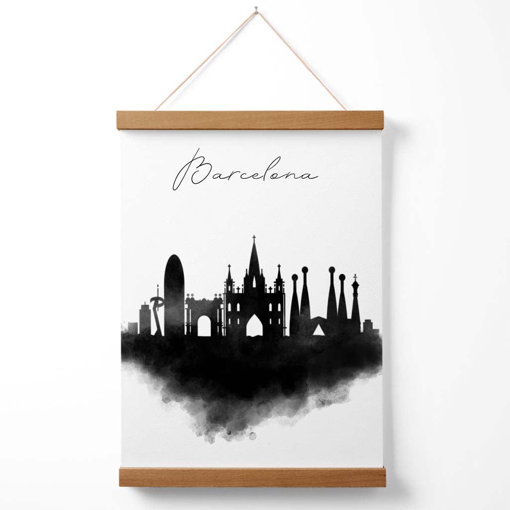 Barcelona Aquarell-Skyline-Stadtposter mit Aufhänger