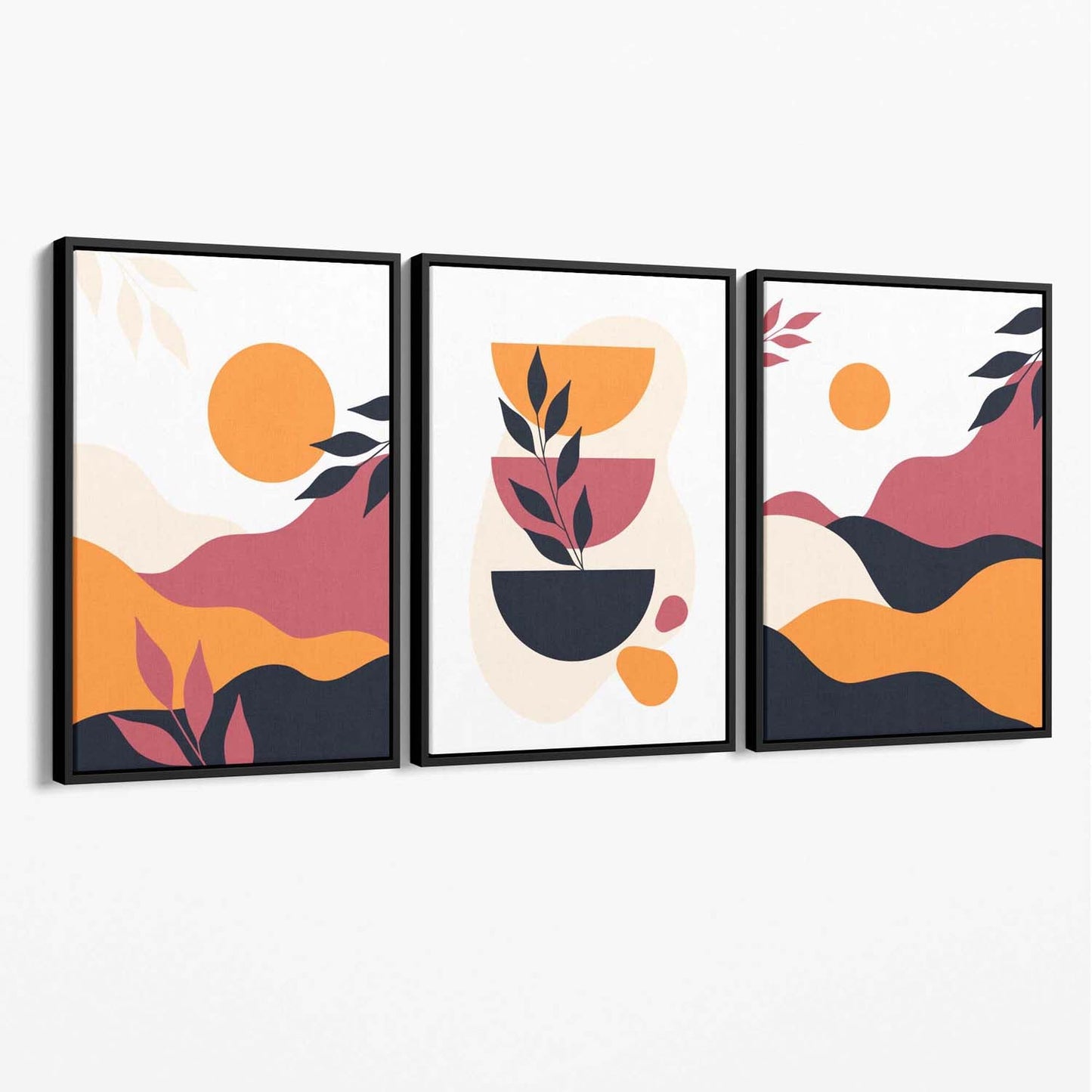 Boho-Stil, leuchtendes Pink-Orange, 3er-Set Leinwanddrucke