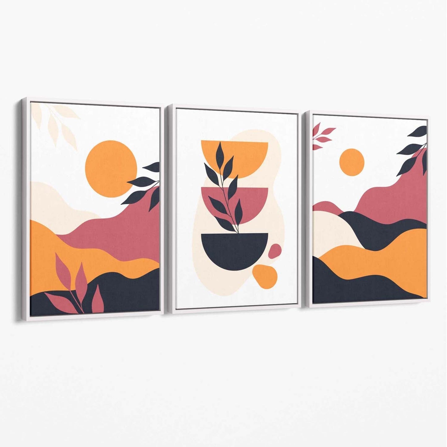 Boho-Stil, leuchtendes Pink-Orange, 3er-Set Leinwanddrucke
