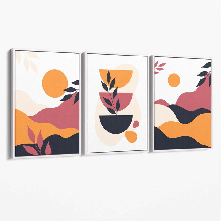 Boho-Stil, leuchtendes Pink-Orange, 3er-Set Leinwanddrucke