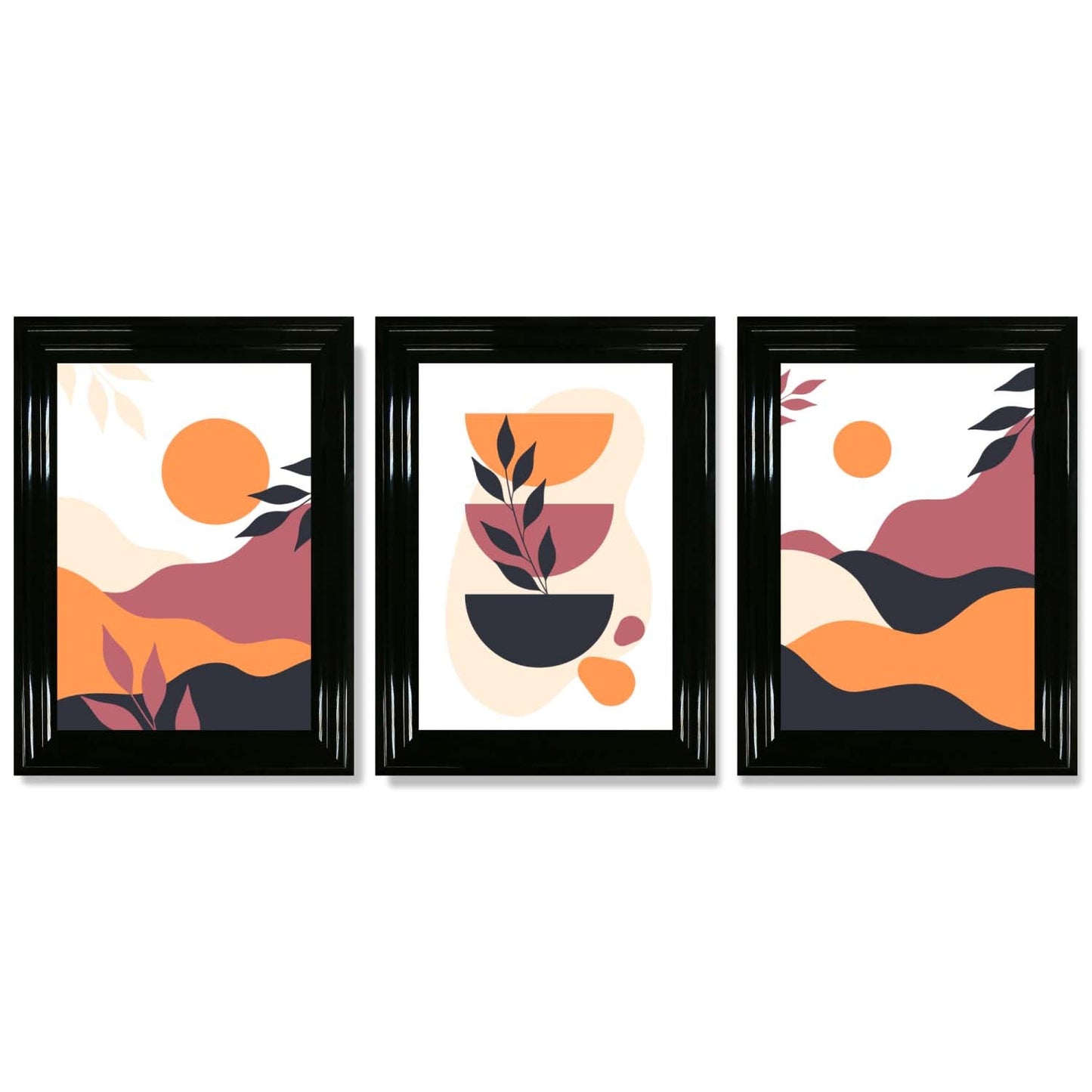 Boho-Stil, leuchtendes Pink-Orange, 3er-Set gerahmter Kunstdrucke