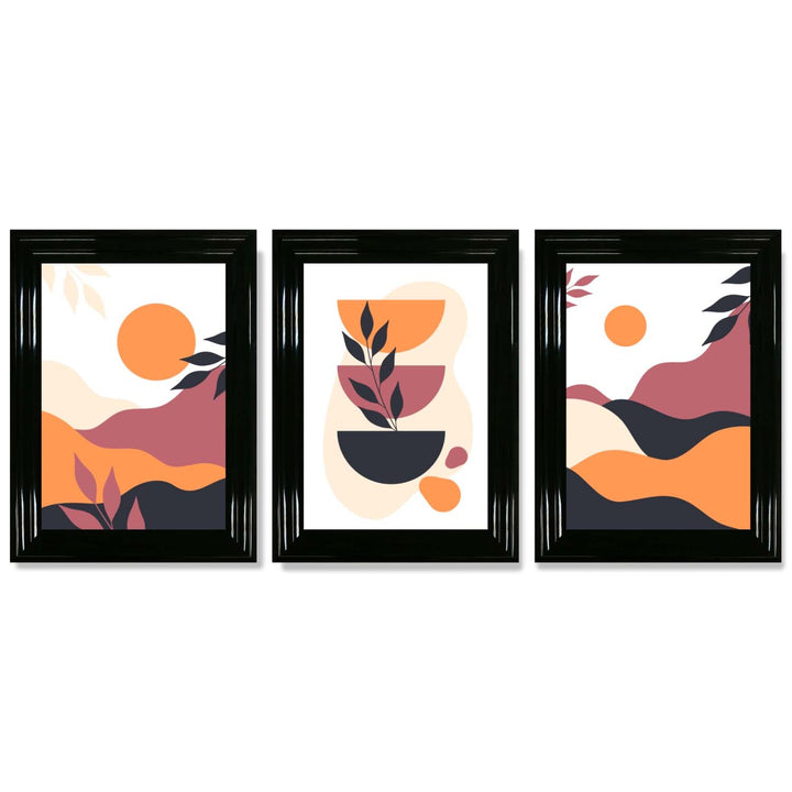 Boho-Stil, leuchtendes Pink-Orange, 3er-Set gerahmter Kunstdrucke