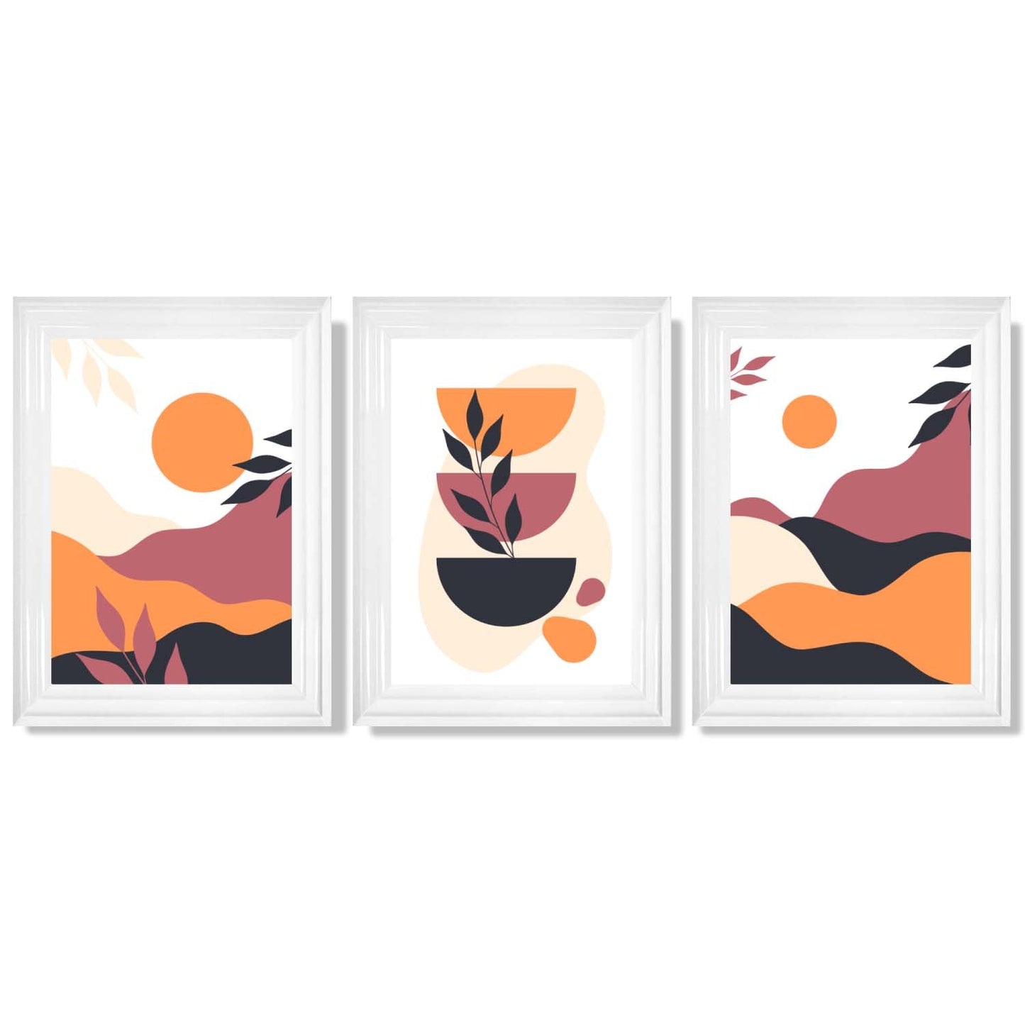 Boho-Stil, leuchtendes Pink-Orange, 3er-Set gerahmter Kunstdrucke