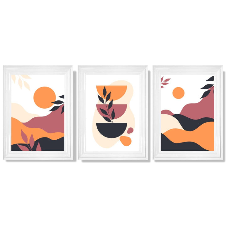 Boho-Stil, leuchtendes Pink-Orange, 3er-Set gerahmter Kunstdrucke