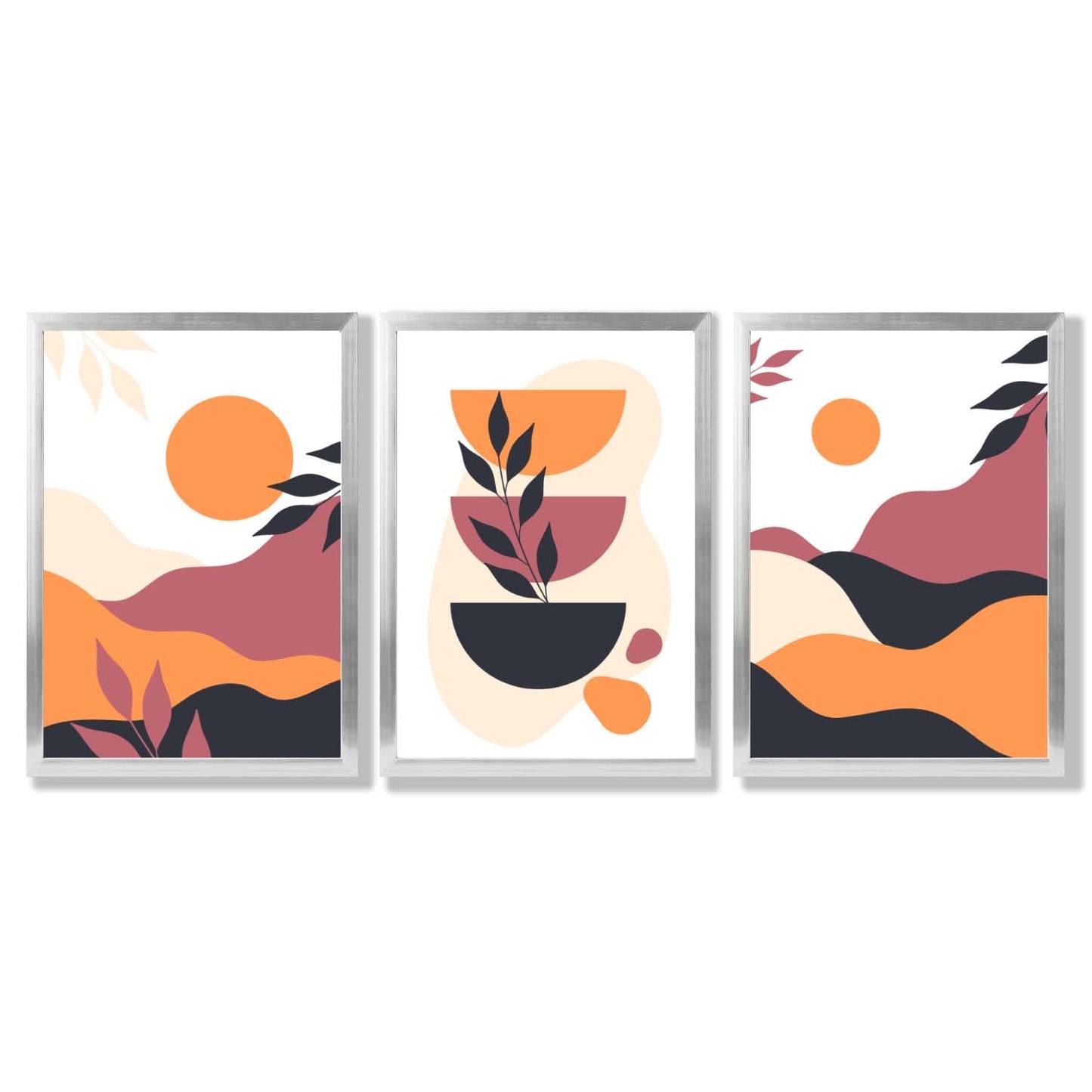 Boho-Stil, leuchtendes Pink-Orange, 3er-Set gerahmter Kunstdrucke