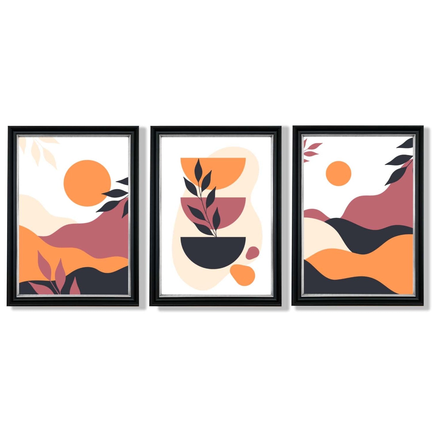 Boho-Stil, leuchtendes Pink-Orange, 3er-Set gerahmter Kunstdrucke