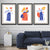 Boho-minimalistisches florales blau-oranges Set aus 3 Kunstdrucken