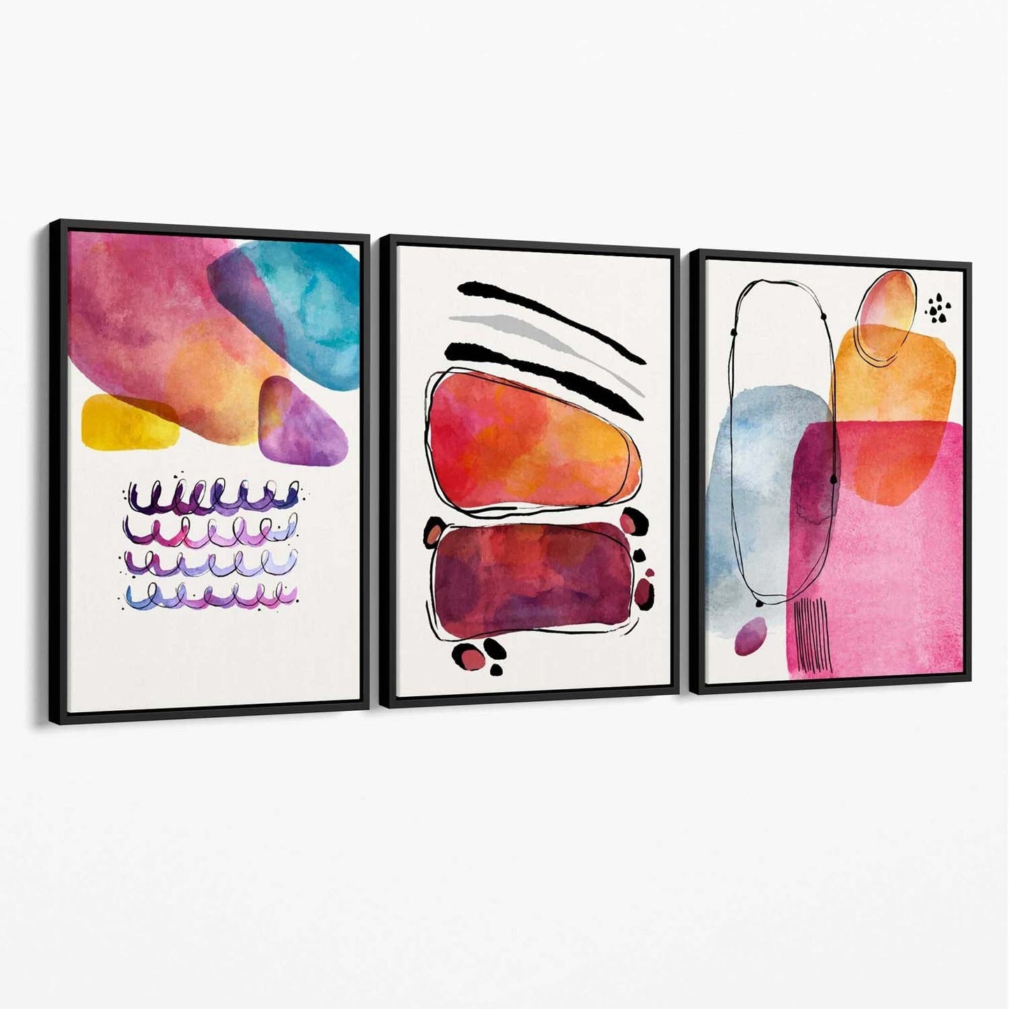 Abstrakte Formen, Rosa und Lila, 3er-Set Leinwanddrucke