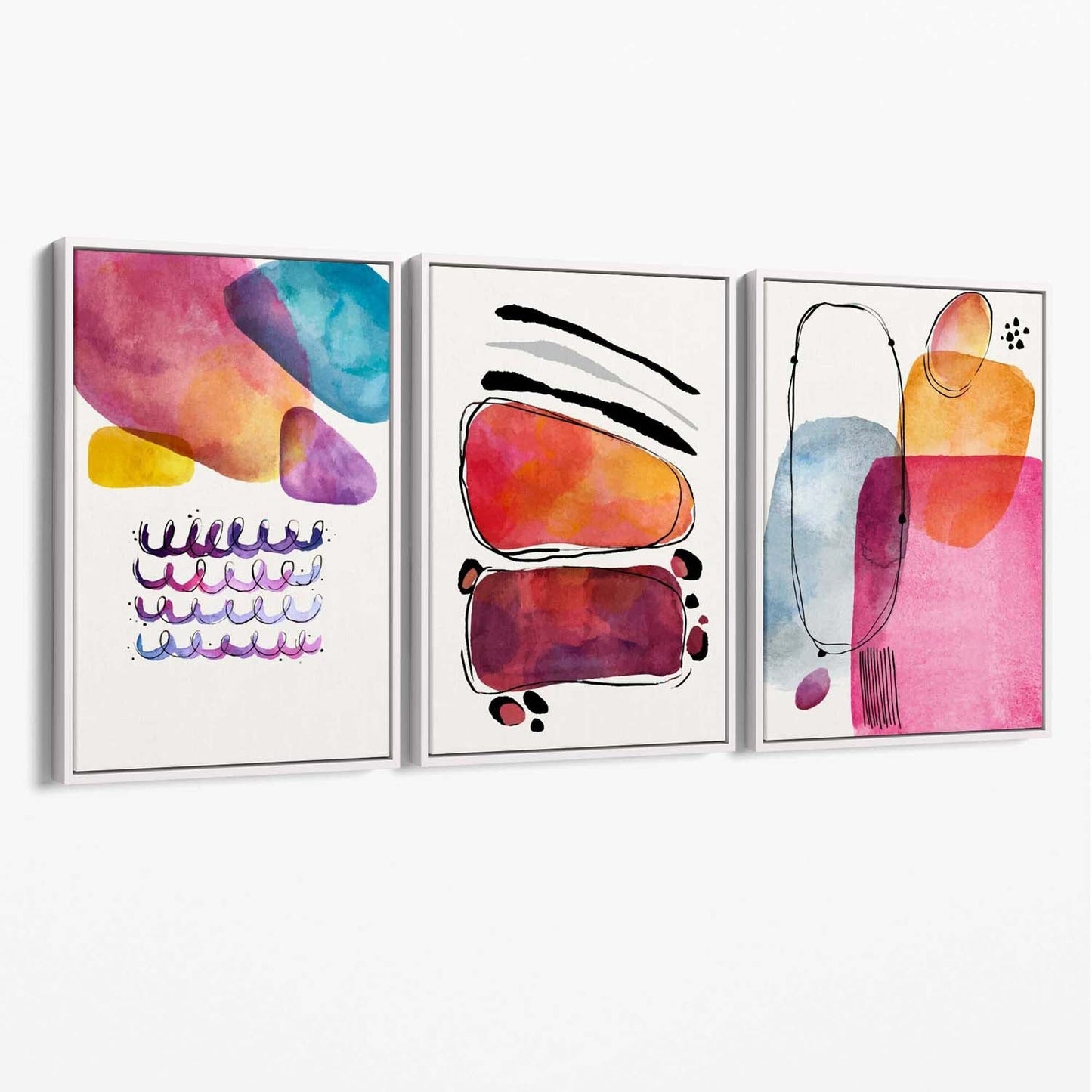 Abstrakte Formen, Rosa und Lila, 3er-Set Leinwanddrucke