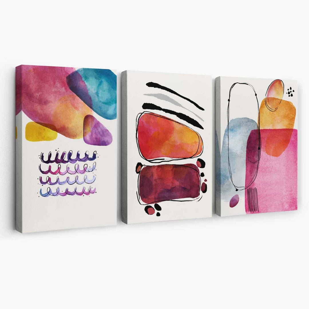 Abstrakte Formen, Rosa und Lila, 3er-Set Leinwanddrucke