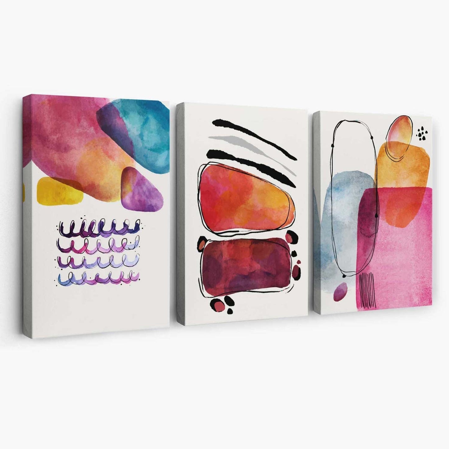 Abstrakte Formen, Rosa und Lila, 3er-Set Leinwanddrucke
