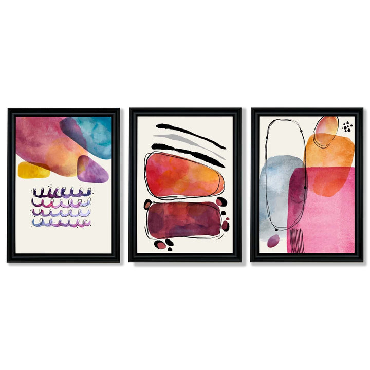 Abstrakte Formen, Rosa-Lila, 3er-Set gerahmter Kunstdrucke