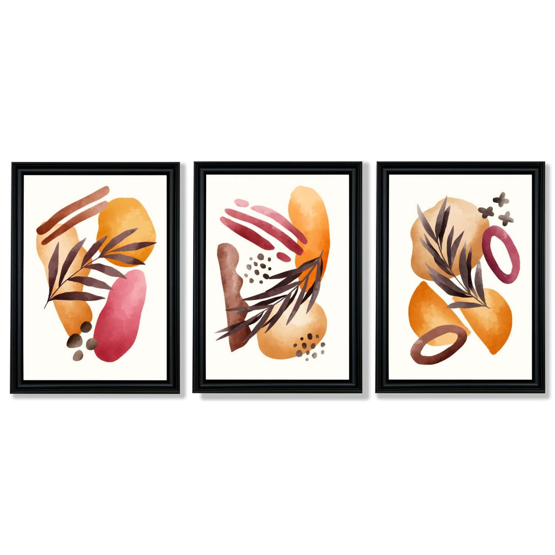 Abstraktes tropisches Herbstmotiv – Set aus 3 gerahmten Kunstdrucken