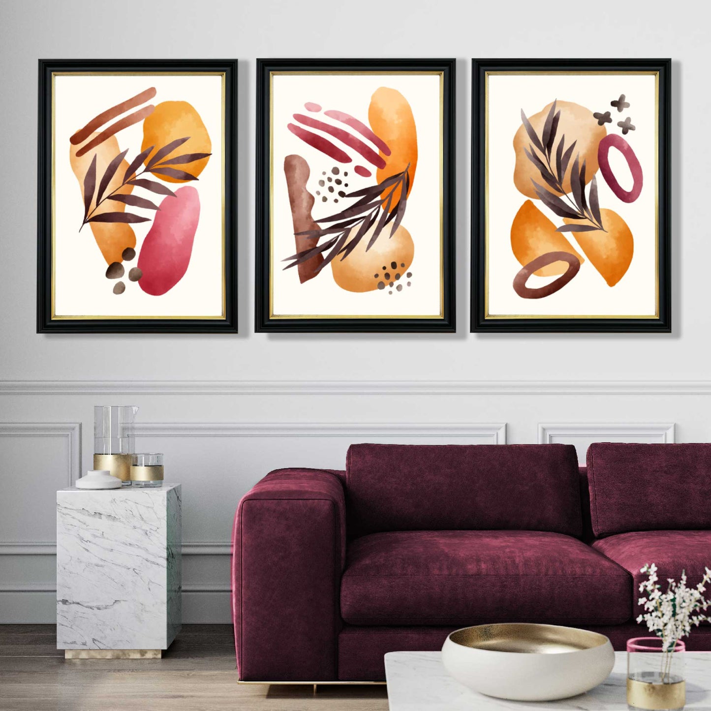 Abstraktes tropisches Herbstmotiv, 3er-Set Kunstdrucke