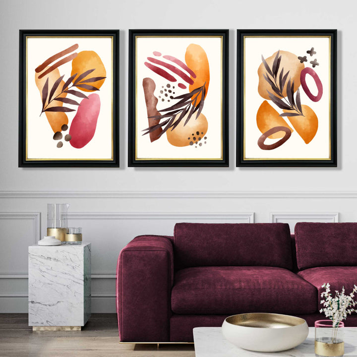 Abstraktes tropisches Herbstmotiv, 3er-Set Kunstdrucke