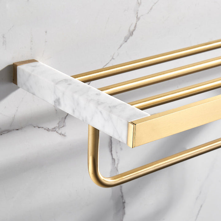 Gebürstetes Messing Badezimmer Zubehör Set Metall & Marmor Badezimmer Hardware Set mit Badewannenregal