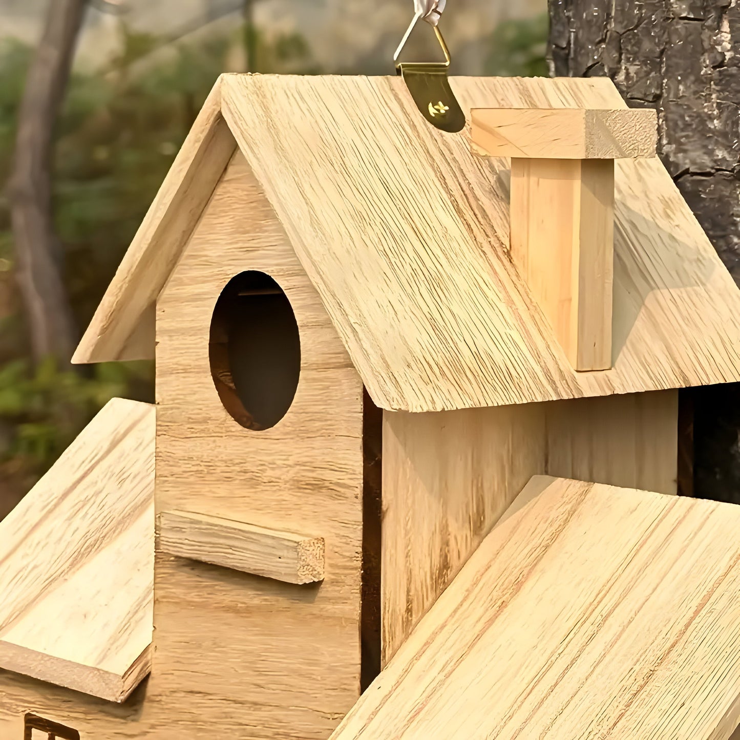 Waldvogelhaus - Hängendes Vogelhaus aus Holz mit 3 Einfluglöchern