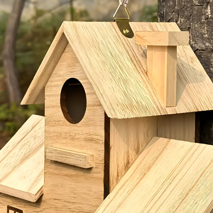 Waldvogelhaus - Hängendes Vogelhaus aus Holz mit 3 Einfluglöchern