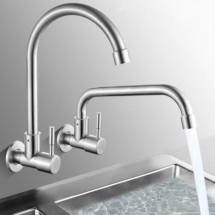 Moderner Brücken Wasserhahn 304 Edelstahl Knopfgriff Schwenkauslauf Wandmontierter Wasserhahn