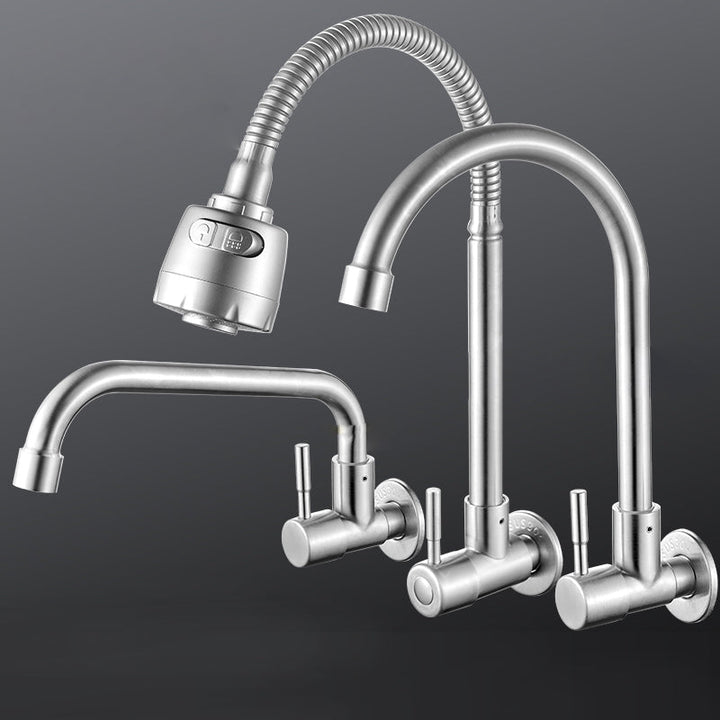 Moderner Brücken Wasserhahn 304 Edelstahl Knopfgriff Schwenkauslauf Wandmontierter Wasserhahn