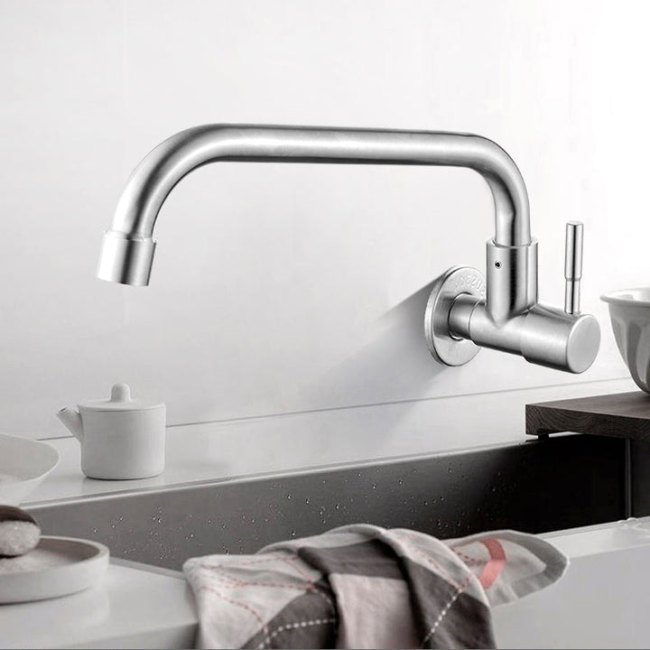 Moderner Brücken Wasserhahn 304 Edelstahl Knopfgriff Schwenkauslauf Wandmontierter Wasserhahn