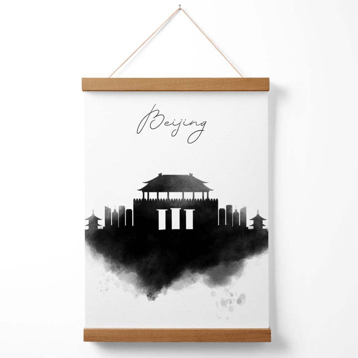 Aquarell-Stadtposter von Peking mit Skyline und Aufhänger