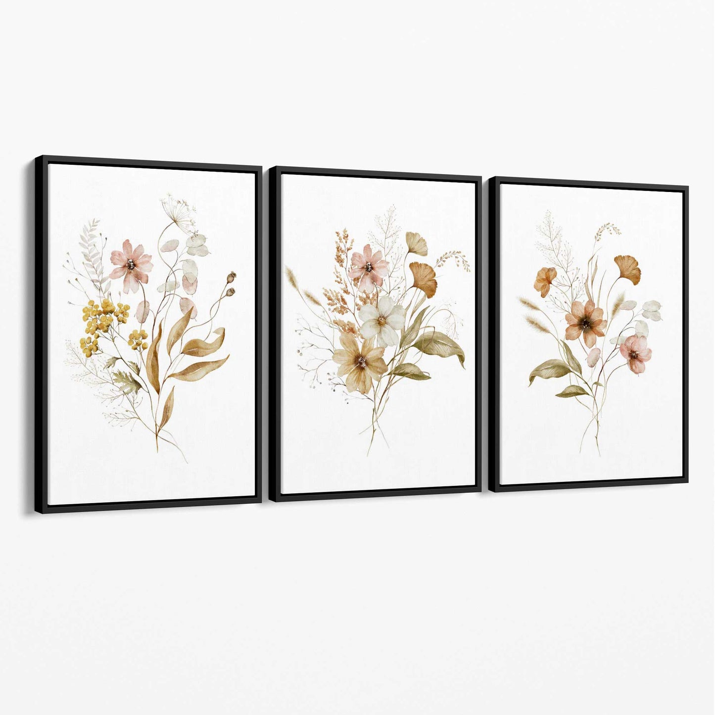 Herbstliche Wildblumensträuße – 3er-Set Leinwanddrucke