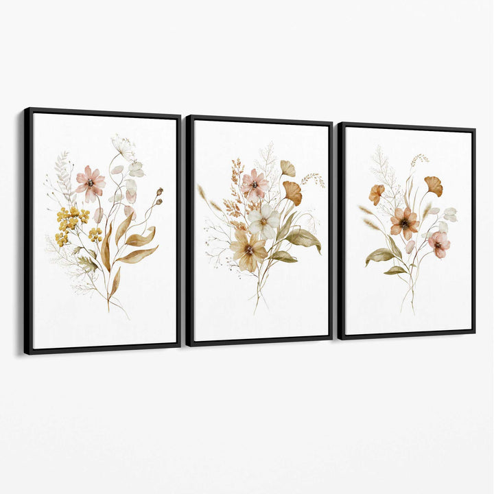 Herbstliche Wildblumensträuße – 3er-Set Leinwanddrucke