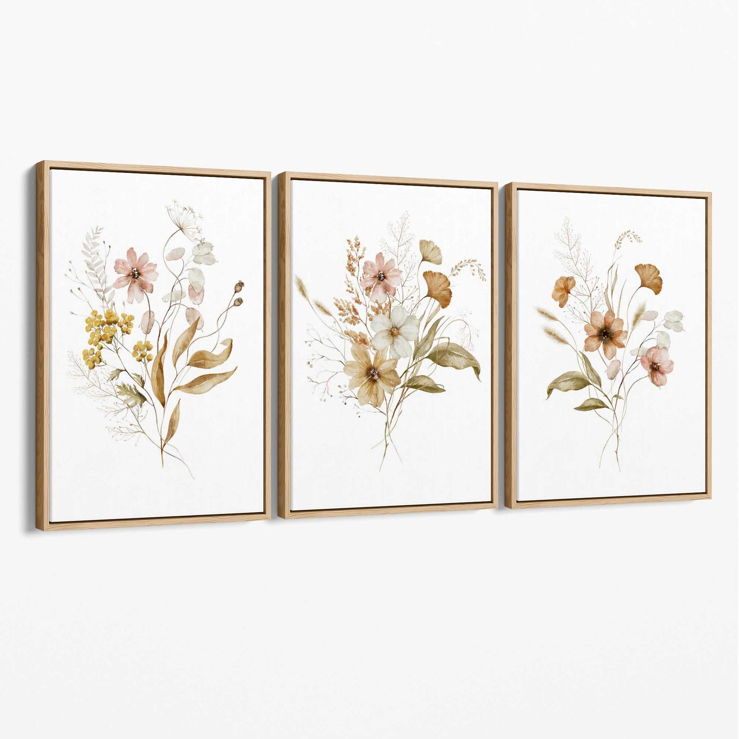 Herbstliche Wildblumensträuße – 3er-Set Leinwanddrucke