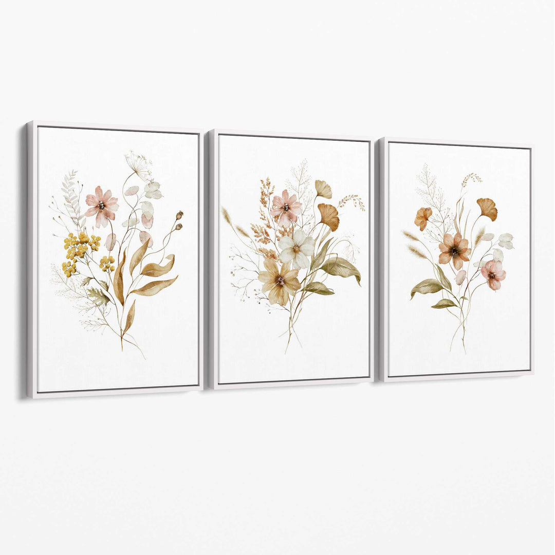 Herbstliche Wildblumensträuße – 3er-Set Leinwanddrucke