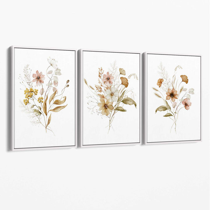 Herbstliche Wildblumensträuße – 3er-Set Leinwanddrucke