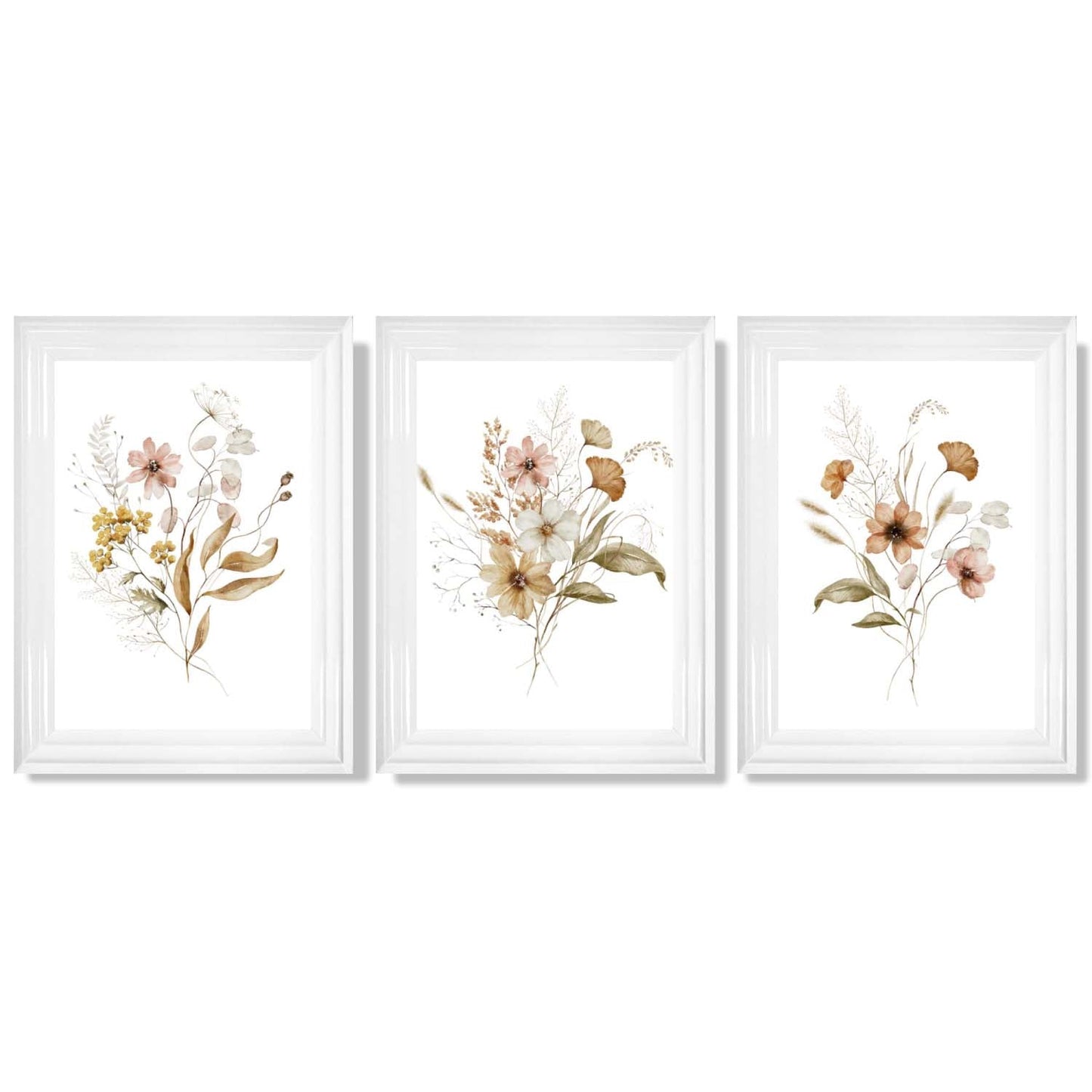 Herbstliche Wildblumensträuße – 3 gerahmte Kunstdrucke