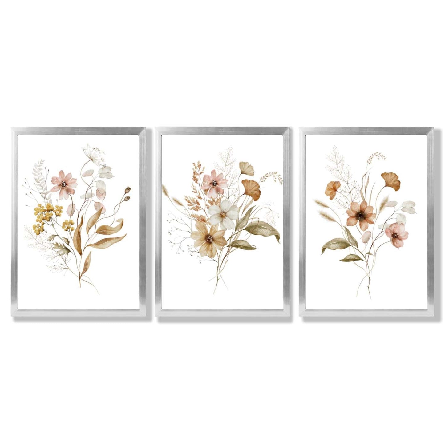Herbstliche Wildblumensträuße – 3 gerahmte Kunstdrucke